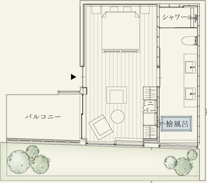 坪庭ビュー バルコニー付